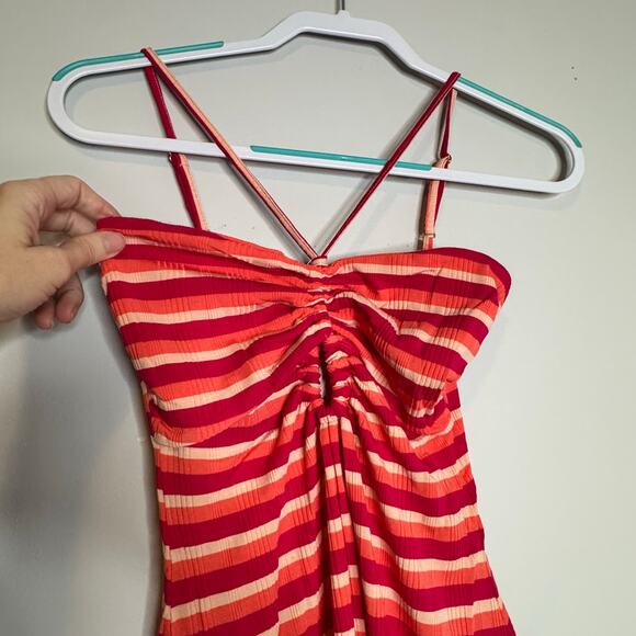 L*Space Ellery Striped Rib Dress Red Adjustable Strap Cutout Women Medium NWT - Picture 3 of 8